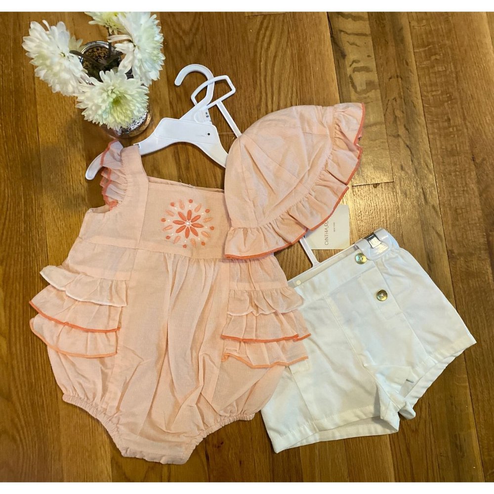 Cynthia Rowley baby 3 piece outfit beach sun set pink boho size 9M